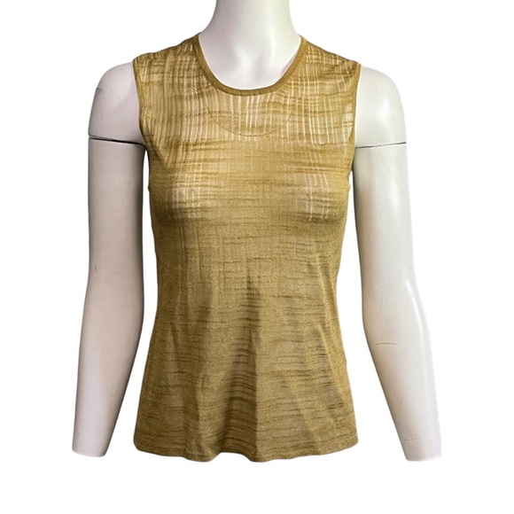 Emanuel Ungaro Vintage Tank Top Taupe Metallic Gold Knit Crew Neck Size M - Picture 1 of 9